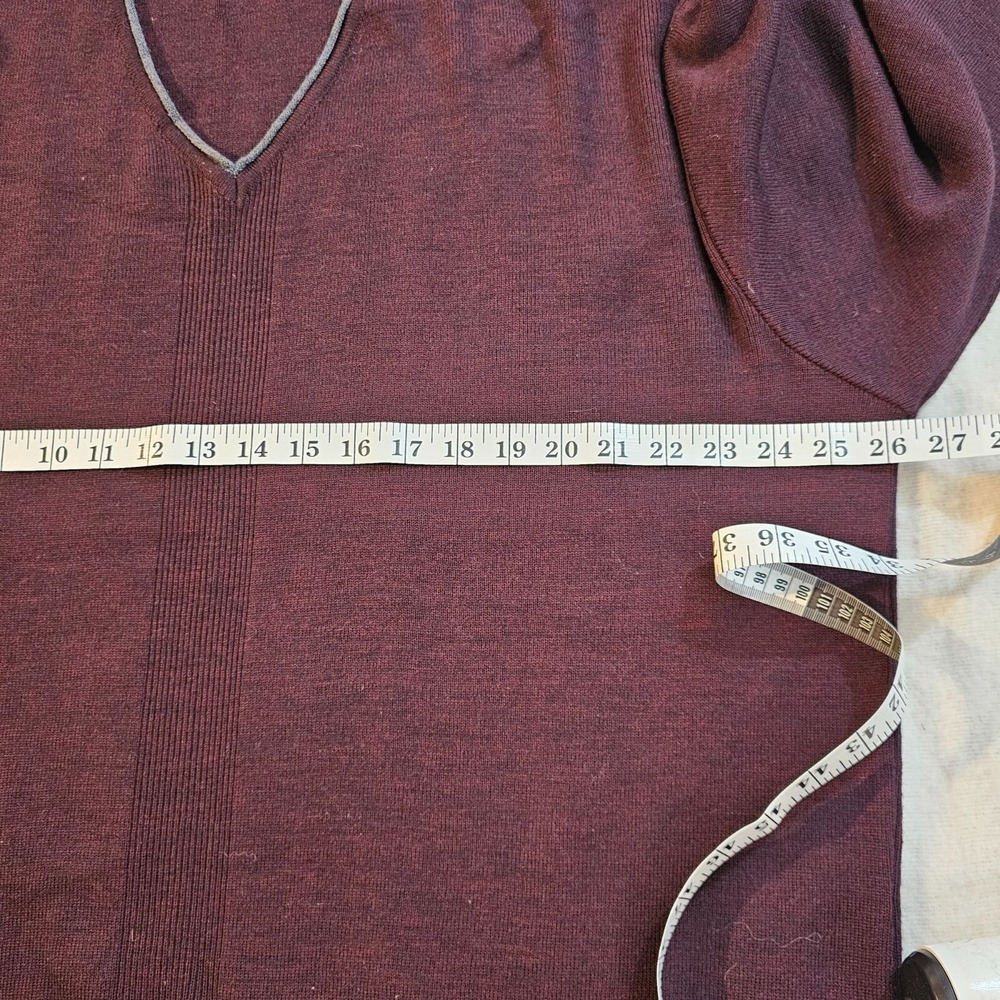 Bachrach Italy‎ Men's Burgundy V Neck Sweater Gray trim L - Picture 2 of 5